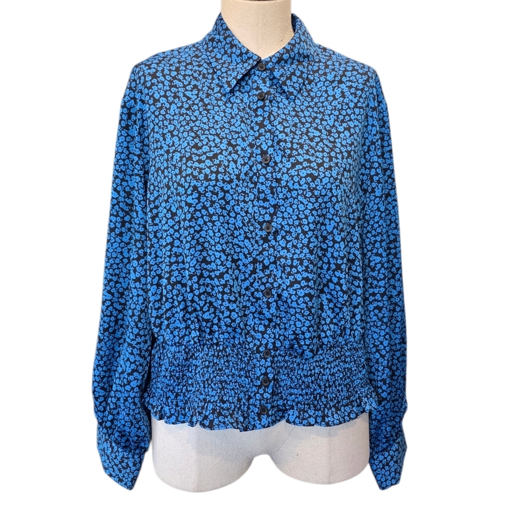 Who What Wear Blue Floral Button Down Shirt